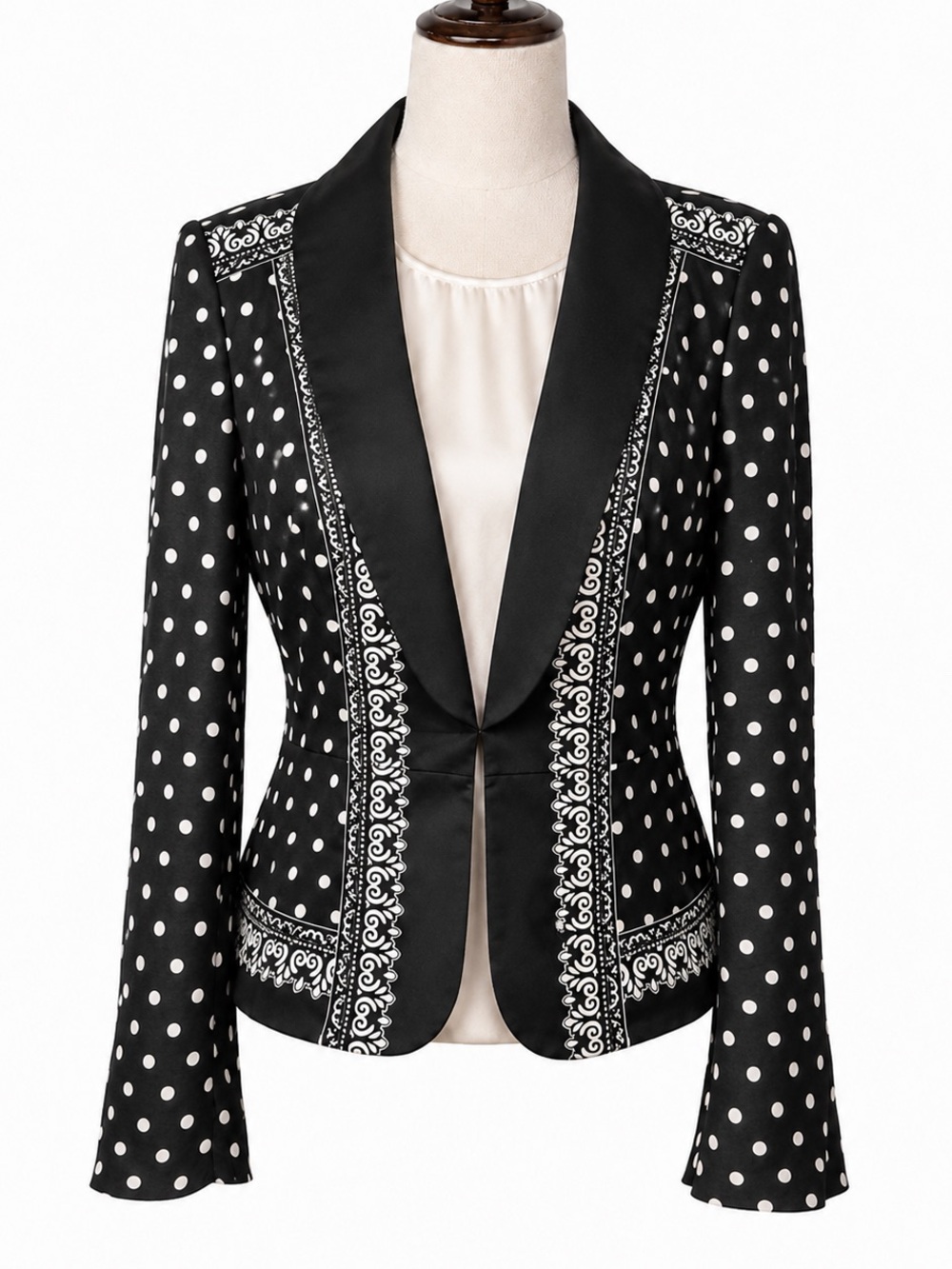 WHBM silk black & white print smoking jacket. Hook closure- 4